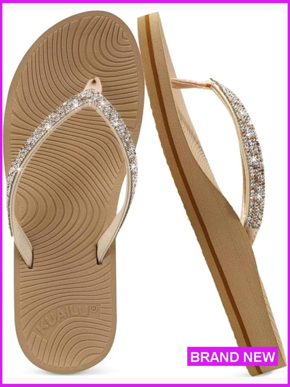 Rhinestone Flip Flops with Arch Support Cushion Sandals Summer Beach Travel